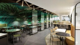 La Tour Trinity. Visuels 3D des espaces restauration pour SAGUEZ, par Guillaume Favre